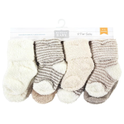Hudson Baby Calcetines de Felpa y Algodón Ricos Unisex para Recién Nacidos, Rayas Beige, 0-6 Meses, Paquete de 8 Rayas Beige, 0-6 Meses