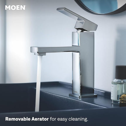 Moen Revyl - Grifo monomando cromado para lavabo de baño moderno con placa de cubierta opcional y conjunto de desagüe con resorte, 84771