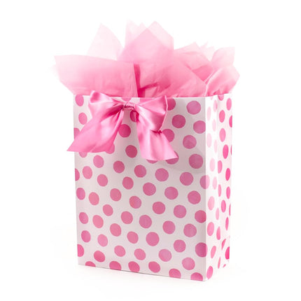 Hallmark Extra Large 15" Gift Bag with Tissue Paper (Pinky Dots and Bow) for Birthdays, Easter, Baby Showers, Bridal Showers, All Occasions