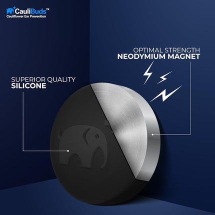 CauliBuds™ Cauliflower Ear Magnets - Premium Silicone Magnet Compression Kit for Prevention & Treatment in BJJ, Wrestling, MMA, & Rugby - Minimize Draining (Black)
