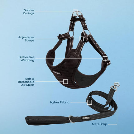 Best Pet Supplies Voyager Adjustable Dog Harness Leash Set with Reflective Stripes for Walking Heavy-Duty Full Body No Pull Vest with Leash D-Ring, Breathable All-Weather - Harness (Black), XL