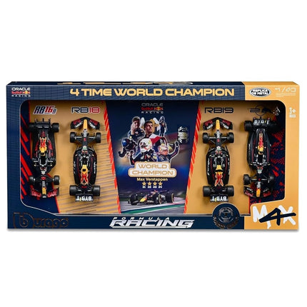 Bburago Formula 1 F1 Red Bull Racing 4-Pack Set - Verstappen - 1:43 Scale - Incredibly Detaield Die-Cast Collectible Replica Race Car Model