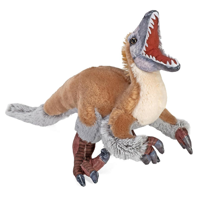 Wild Republic Artist Collection, Dinosaur Velociraptor, Gift for Kids, 15 inches, Plush Toy, Fill is Spun Recycled Water Bottles, Brown, Medium