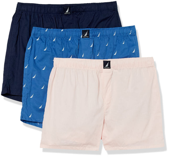 Nautica Men's Cotton Woven 3-Pack Boxers Shorts, P