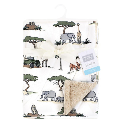 Hudson Baby Unisex Baby Plush Blanket with Furry Binding and Back, Going On Safari, One Size