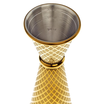 Barfly 1 x 2 oz. Diamond Lattice Etch Japanese Style Jigger, Gold Plated