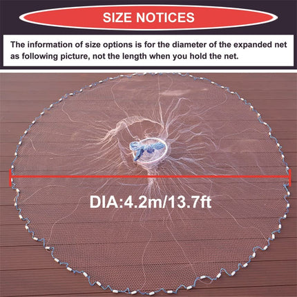 Cast Fishing Net with Aluminum Frame, 0.8inch/2cm Mesh, 7.8-13.8ft/2.4-4.2m Diameter