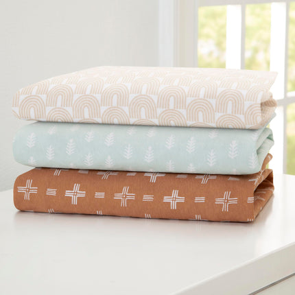 Sábanas Ajustables para Cuna Delta Children para Niñas y Niños - Sábana de Cuna 100% Algodón Orgánico para Cunas Estándar y Colchones para Niños Pequeños - 71x132 cm - Certificación GOTS (Paquete de 3), Boho Neutro