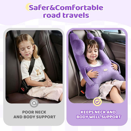 Almohada de Viaje para Niños FLORICH, Almohada de Viaje para Dormir en el Coche para Niños, Almohada Lavable en Forma de H para Adultos y Niños para Apoyar la Cabeza y el Cuerpo en Viajes por Carretera (Morado)