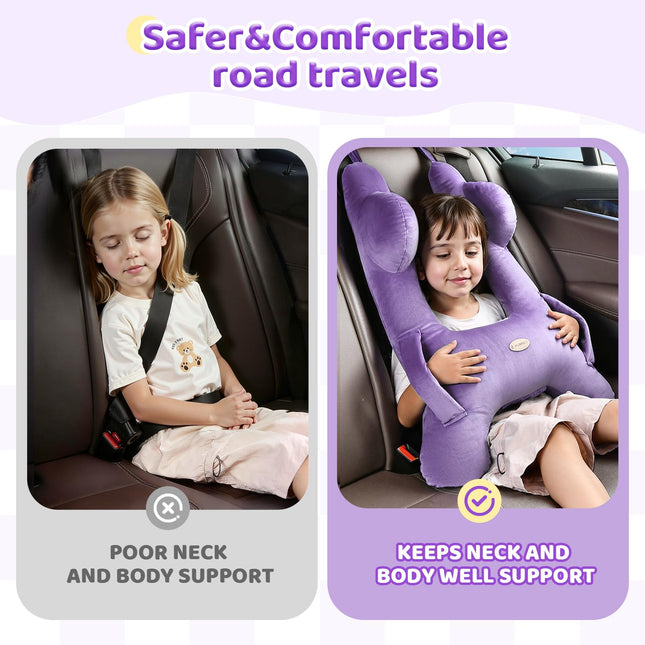 Almohada de Viaje para Niños FLORICH, Almohada de Viaje para Dormir en el Coche para Niños, Almohada Lavable en Forma de H para Adultos y Niños para Apoyar la Cabeza y el Cuerpo en Viajes por Carretera (Morado)
