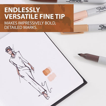 Sharpie Fine Point Permanent Markers, Assorted Skin Tones, 12 Count