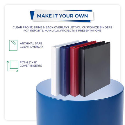 Samsill Durable 1 Inch Binder, Made in The USA, D Ring Binder, Customizable Clear View Cover, Basic Assortment, 4 Pack, Each Holds 225 Pages