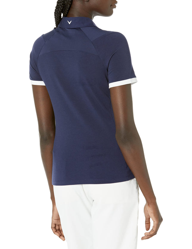 Callaway Women's Swingtech Asymmetrical Color Block Short Sleeve Golf Polo Shirt, Peacoat, M