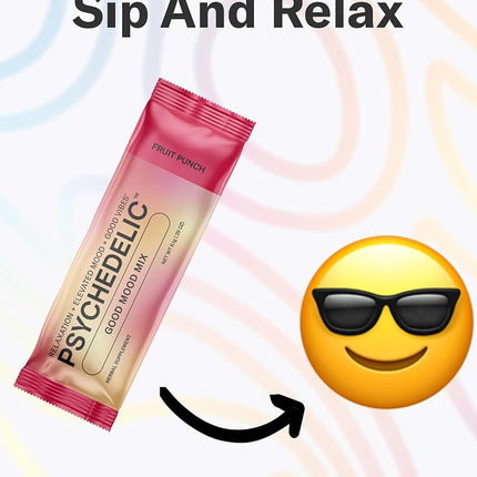 Psychedelic Water Good Mood Mix - Fruit Punch - Powder Packets - Calming Kava Drink Mix - Easy Open Single-Serving - Flavored Kava Powder - Mucuna Pruriens - Stevia - Adaptogen Drink Mix - 14 Stick
