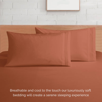 Elegant Comfort Luxurious 1500 Premium Hotel Quality Microfiber 4-Piece Sheet Set, 18-24 Inches Deep - Extra Deep Pocket Sheets - Ultra Soft 4PC Deep Pocket Sheets, King, Coral