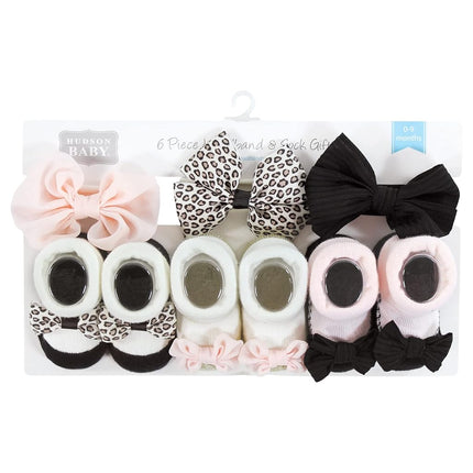 Hudson Baby Girl's Headband and Socks Giftset, Light Pink Leopard, One Size