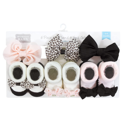 Hudson Baby Girl's Headband and Socks Giftset, Light Pink Leopard, One Size
