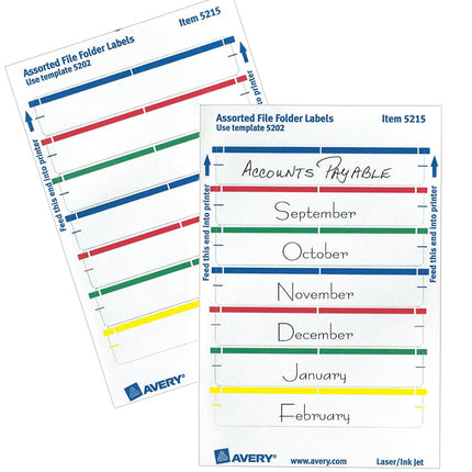 Avery File Folder Labels on 4" x 6" Sheets, Permanent Adhesive, Assorted Colors, 2/3" x 3-7/16", 4,536 Labels, Pack of 18 (5215)
