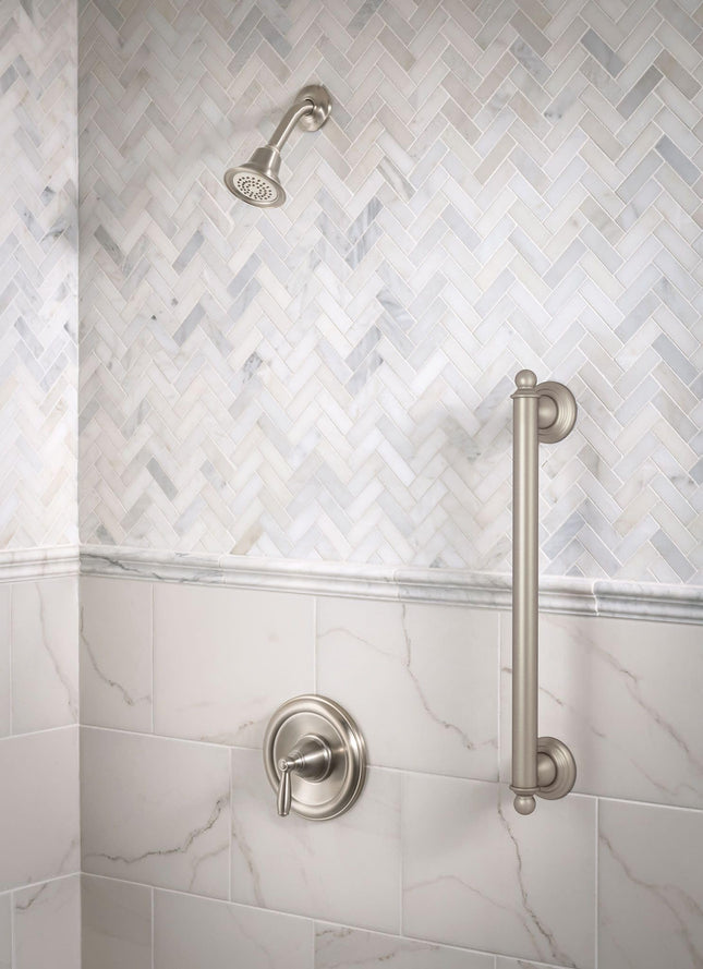 Moen Brantford Brushed Nickel Pressure Balancing Traditional Tub and Shower Trim Kit, Bathroom Shower Lever Handle with Escutcheon (Posi-Temp Valve Required), T2151BN