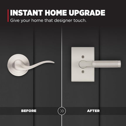 Kwikset Prava Dummy Door Handle Knurled Single Sided Lever for Cupboards, French Double Doors and Pantry, Satin Nickel, Reversible Non Turning Interior Lever with Guard