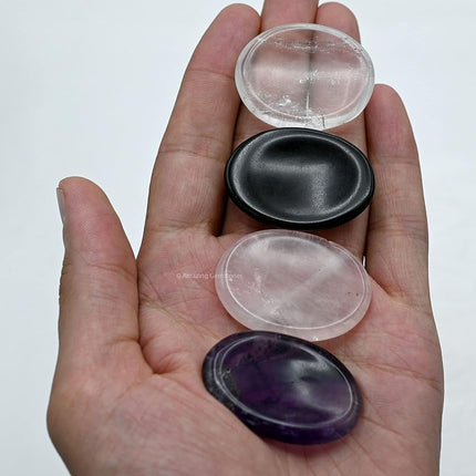 Amazing Gemstone Set of 4 Worry Stone Crystals and Healing Stones - Worry Stones for Stress Relief Gift - Piedra Crystal Fidget for Meditation, Relaxation - Unique Stocking Stuffers & Birthday Gifts