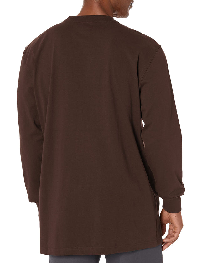 Camisa Henley Dickies de manga larga, talla grande y alta, de peso pesado, marrón chocolate, XL