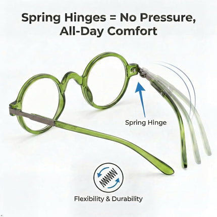 Eyekepper Readers Spring Temple Vintage Mini Small Oval Round Reading Glasses Green +1.0