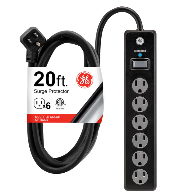 GE 6-Outlet Surge Protector, 20 Ft Extension Cord,
