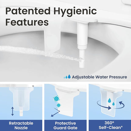 LUXE Bidet NEO 120 Plus - Single Nozzle, Non-Electric Bidet Attachment for Toilet Seat, Patented Slide-In Install, 360° Self-Clean, EZ-Lift to Clean, Rear Wash (White)