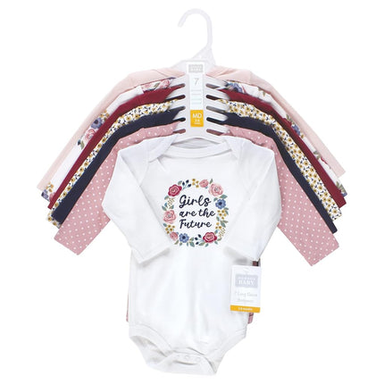 Bodysuits de Algodón de Manga Larga de Hudson Baby para Bebé Niña, Paquete de 7, Girls World, 3-6 Meses