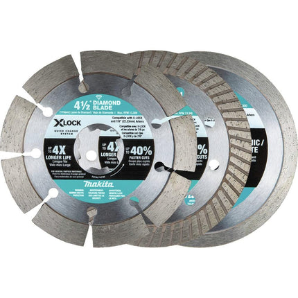 E-12647 X-Lock 4-1/2" Diamond Blade Variety Pack for Masonry Cutting, 3/pc