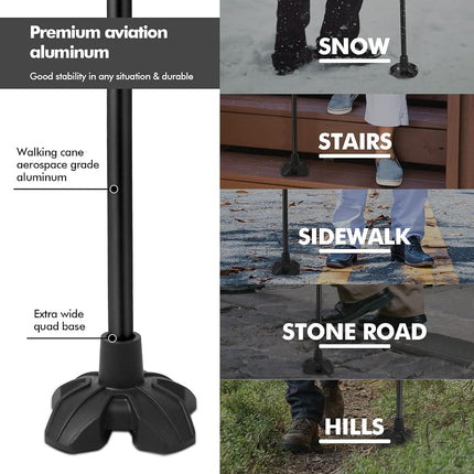 GPTCAMP Walking Cane Quad Base Self Standing 300lbs for Seniors