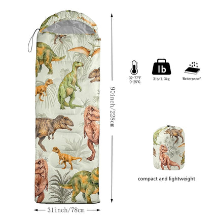 QOOMO Dinosaur Waterproof Sleeping Bags for Adults & Kids, 31x90inch