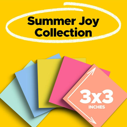 Post-it Super Sticky Notes, 3x3 in, 15 Pads, 2X The Sticking Power, Summer Joy Collection, Assorted Colors (654-15SSJOY)