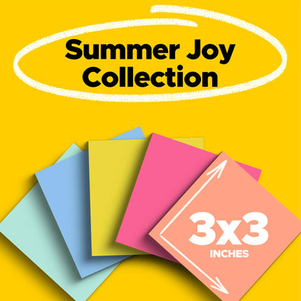 Post-it Super Sticky Notes, 3x3 in, 15 Pads, 2X The Sticking Power, Summer Joy Collection, Assorted Colors (654-15SSJOY)