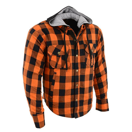 Milwaukee Leather - Camisa de franela de manga larga blindada para hombre, color naranja y negro (talla M)