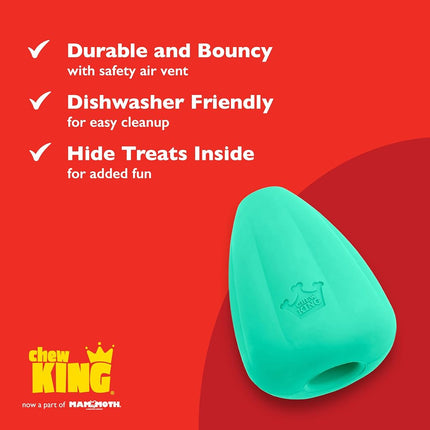 Chew King by Mammoth Premium Treat Dispensing Dog Toy, Durable Natural Rubber Chew Toy, Safety Air Vent, Interactive Enrichment Toy for Aggressive Chewers, XXL - Teal