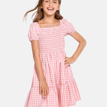 The Children's Place Girls' Short Sleeve Fashion Dress, Pink Gingham Puff Sleeve, XX-Large