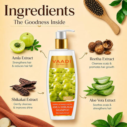 Amla with Shikakai and Reetha Shampoo - Hair Fall Control Shampoo - all Natural Herbal Shampoo - Shampoo for Hair Loss - Shampoo for Oily Hair - 350ml - Vaadi Herbals
