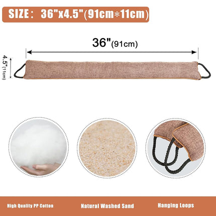 Marwood Under Door Draught Excluder 91cm Wind Stopper for Door & Window, Weighted French Air Door Draft Stopper Front Door Snake Noise Blocker for Bottom of Door with Hanging Loops - Brown 36"