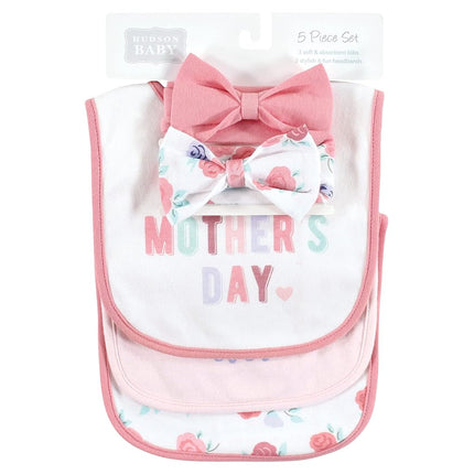 Lot bavoir et bandeau ou bonnet en coton pour bébé unisexe Hudson Baby, fête des Mères, taille unique