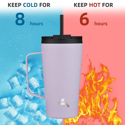 Konokyo 18 oz Insulated Tumbler with Handle & Straw, Stainless Steel Mug