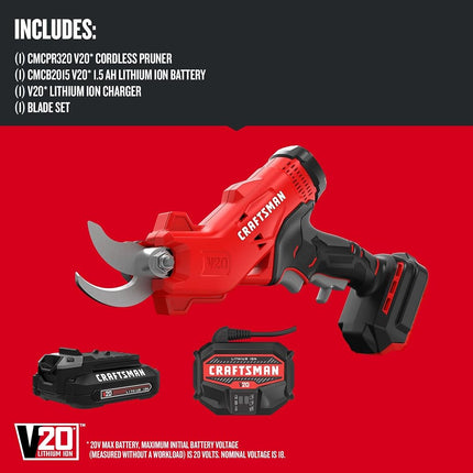 Sécateur électrique sans fil CRAFTSMAN 20 V MAX, batterie et chargeur inclus (CMCPR320C1)