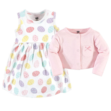 Conjunto de vestido y cárdigan de algodón Hudson Baby para niñas, diseño de huevos de Pascua, 18-24 meses