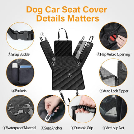 Housse de siège de voiture pour chien Simple Deluxe, imperméable avec fenêtre en filet et 3 poches de rangement, hamac de voiture pour chien durable, anti-rayures et antidérapant de taille universelle, pour voitures, camions, VUS, Standard.