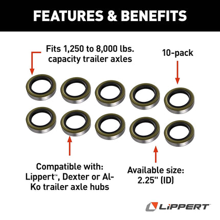 Lippert 333963 RV and Trailer Axle Grease Seal 5200LB - 8000LB 2.25" ID (10 pack)
