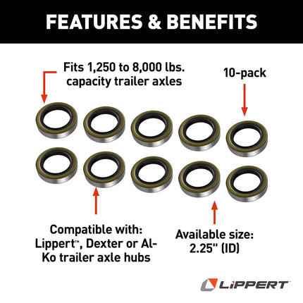 Lippert 333963 RV and Trailer Axle Grease Seal 5200LB - 8000LB 2.25" ID (10 pack)