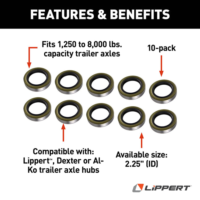 Lippert 333963 RV and Trailer Axle Grease Seal 5200LB - 8000LB 2.25" ID (10 pack)