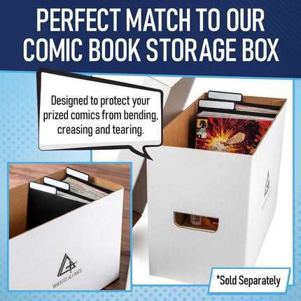 Black Comic Book Dividers (25 Pack) | 30PT Polyethylene Plastic, Bins, Cabinets, Library Dividers, Comic Book Boards for Fabric Storage, Divider with Write-On Index Folding Tab, Archival & Acid Free.