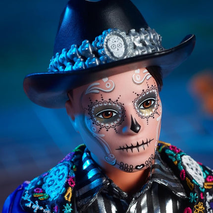 Barbie 2023 Día De Muertos Ken Doll Wearing Blue Jacket and Black Hat, Signature Collectible, HJX15